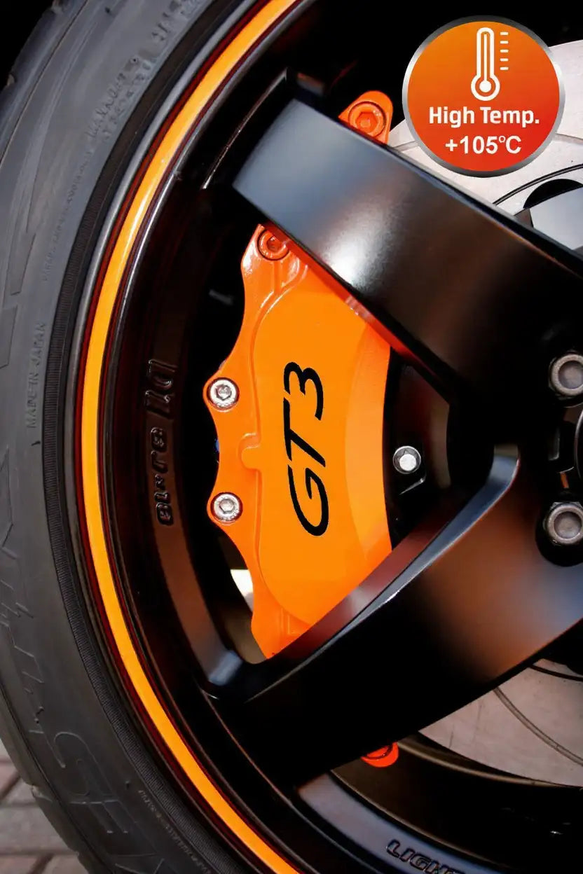 Porsche GT3 stabdžių suportų lipdukai, raudoni, 6 vnt., pritvirtinti ant suportų