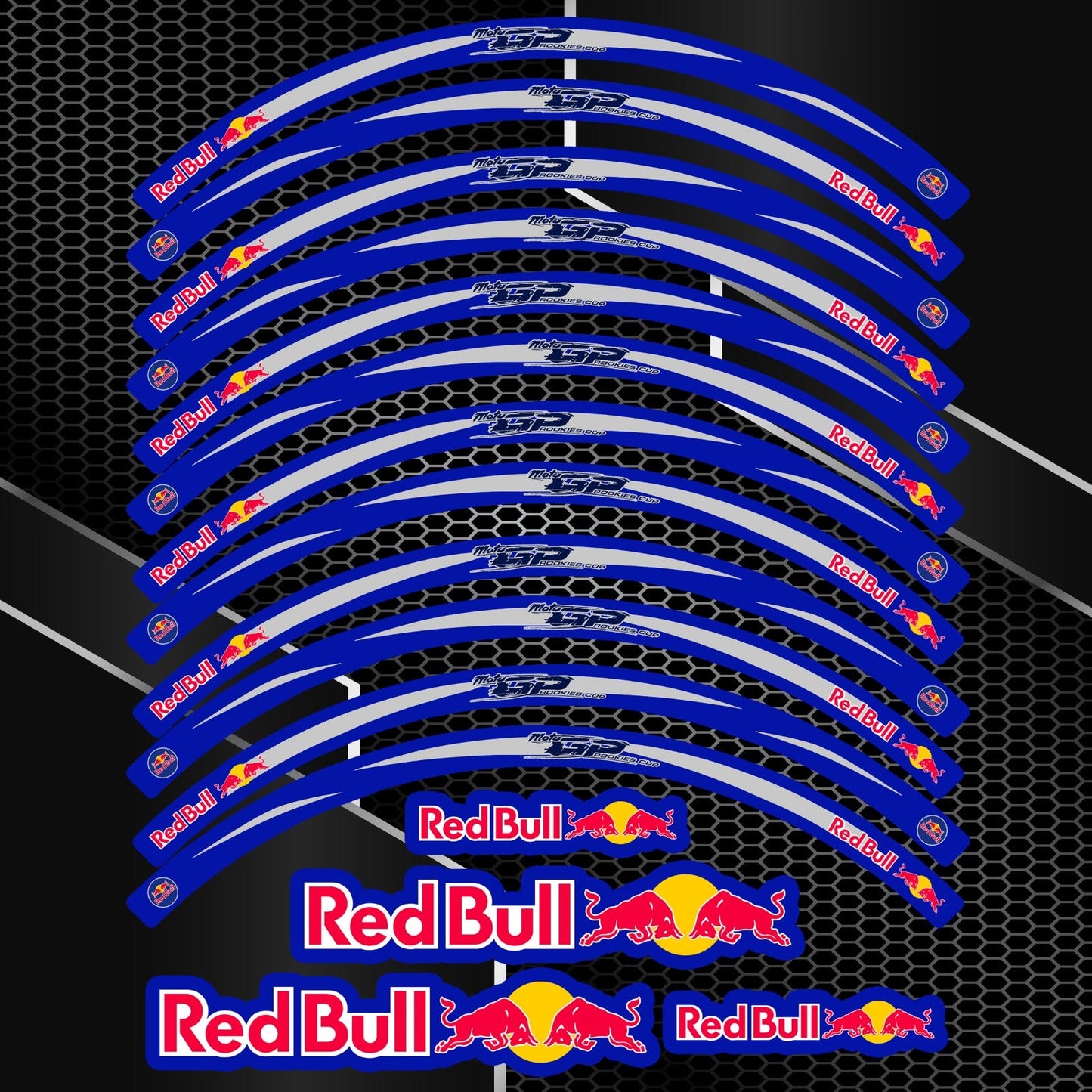 RedBull ratlankių lipduku rinkinys Yamaha ir Kawasaki motociklams