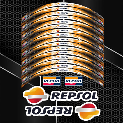 Universalūs REPSOL MotoGP stiliaus ratlankių lipdukai – atsparūs ir lengvai klijuojami