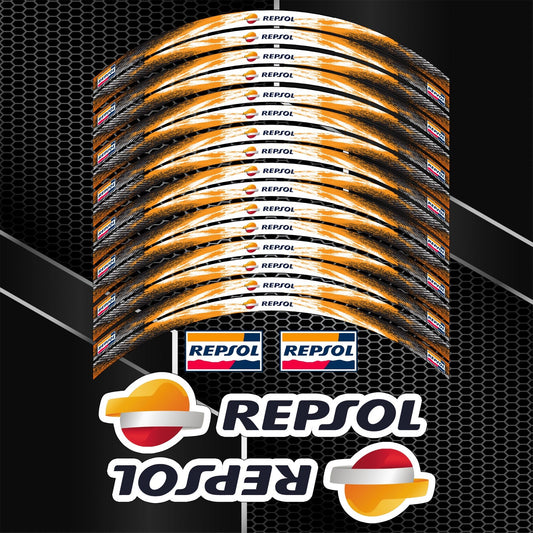 Universalūs REPSOL MotoGP stiliaus ratlankių lipdukai – atsparūs ir lengvai klijuojami
