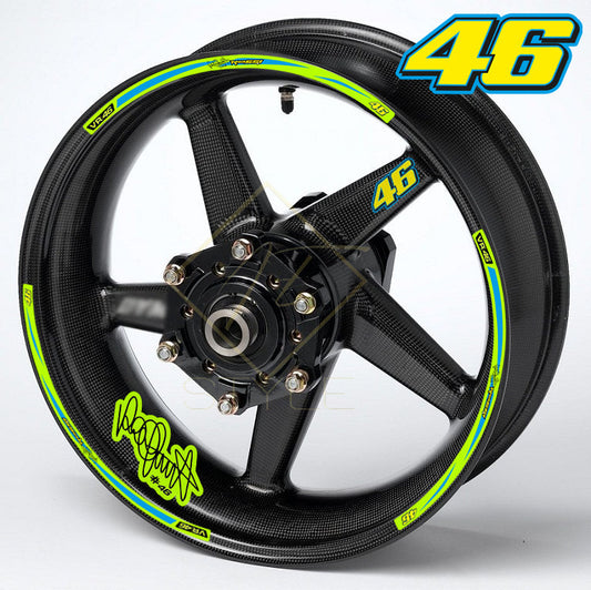 Rossi stiliaus motociklo ratlankių lipdukų komplektas R17 – 18 dalių rinkinys