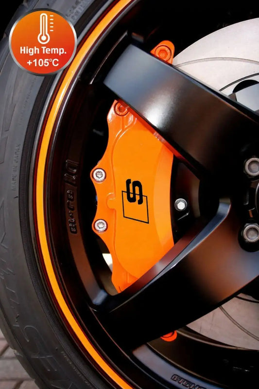 S Line logo stabdžių suportų lipdukai, raudoni, 6 vnt., pritvirtinti ant suportų