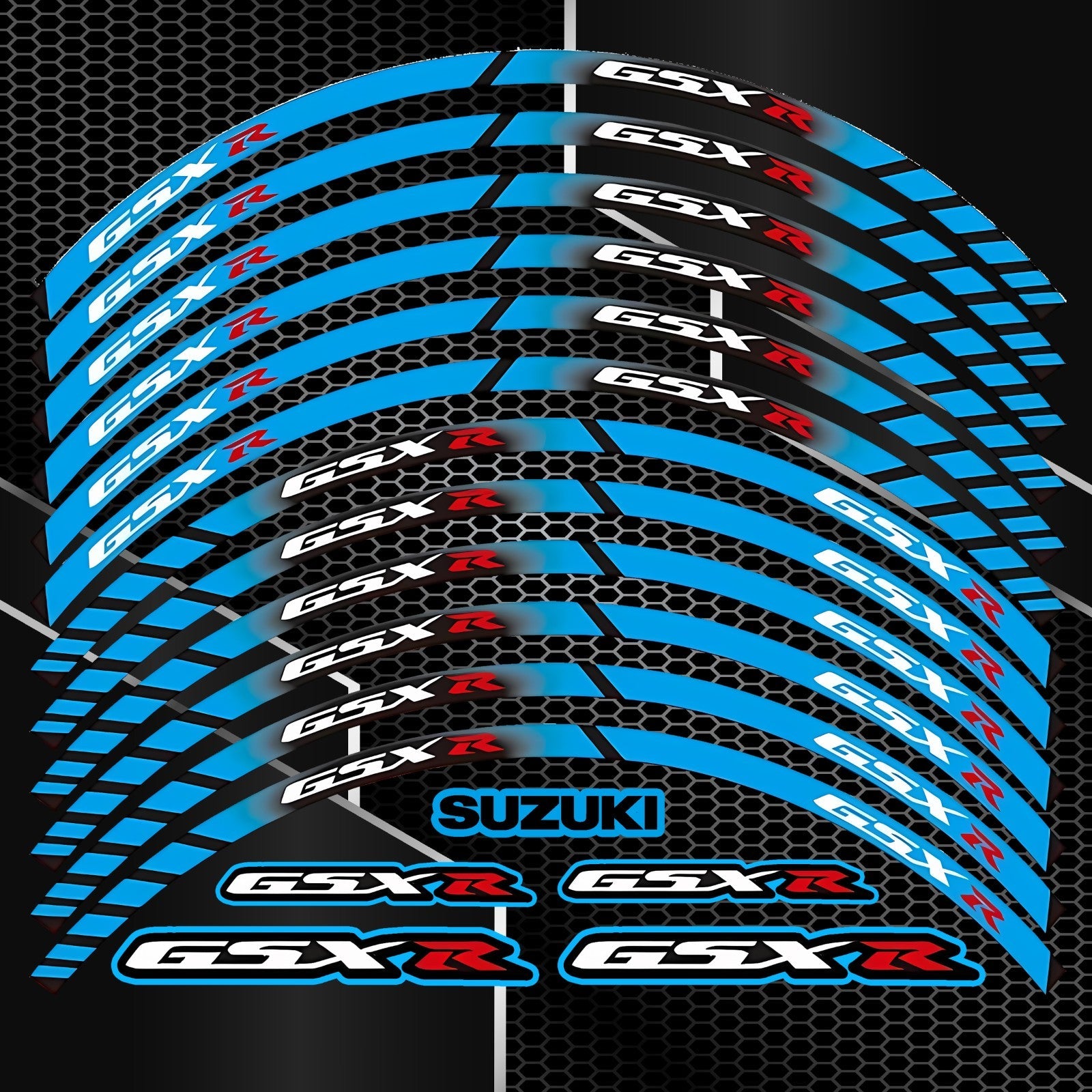 Suzuki GSX-R ratlankių lipdukų komplektas mėlynos spalvos