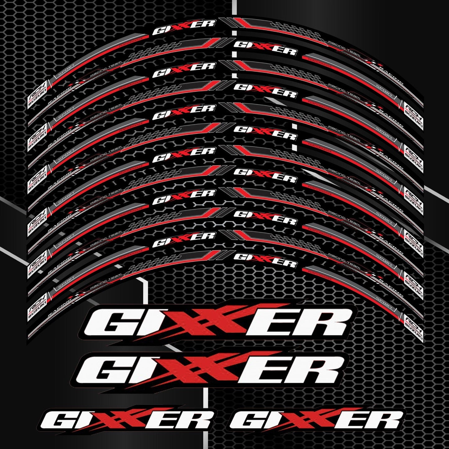 Suzuki GSX-R600, 750, 1000 lipdukų komplektas ratlankiams