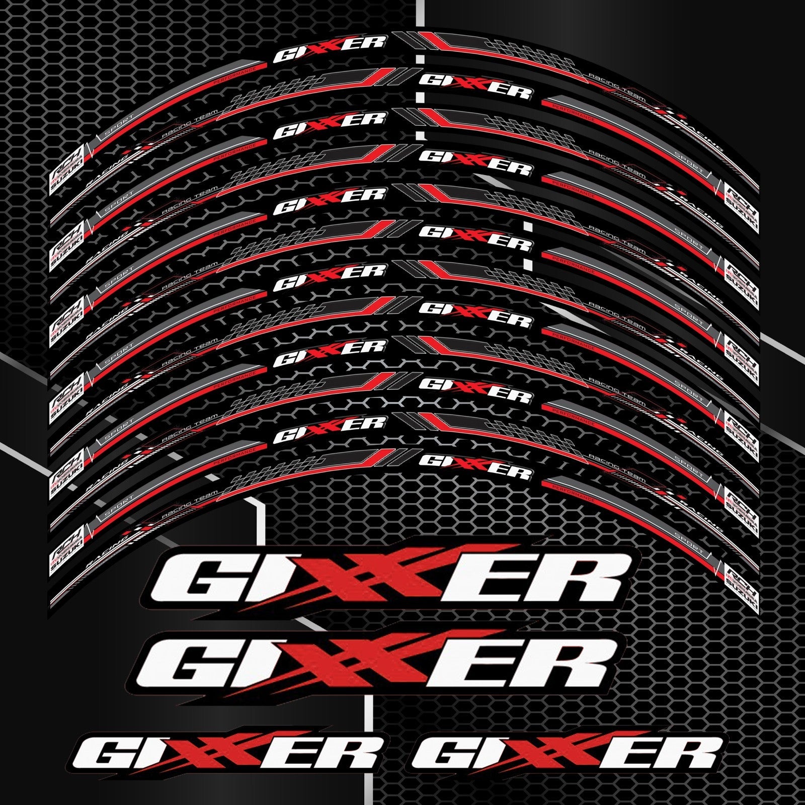 Suzuki GSX-R600, 750, 1000 lipdukų komplektas ratlankiams