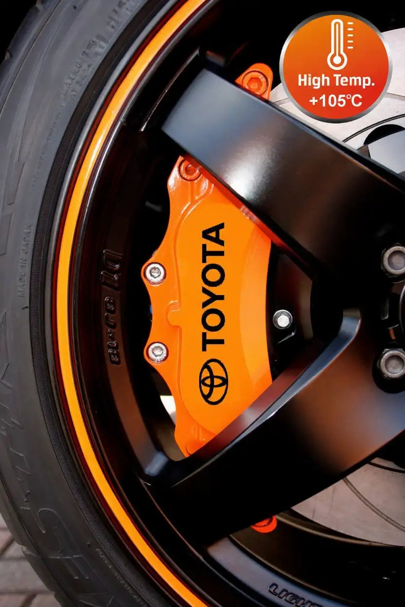 Toyota stabdžių suportų lipdukai, raudoni, 6 vnt., pritvirtinti ant suportų