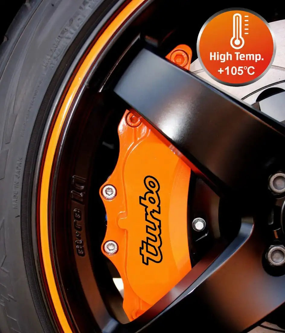 Turbo stabdžių suportų lipdukai, raudoni, 6 vnt., pritvirtinti ant suportų