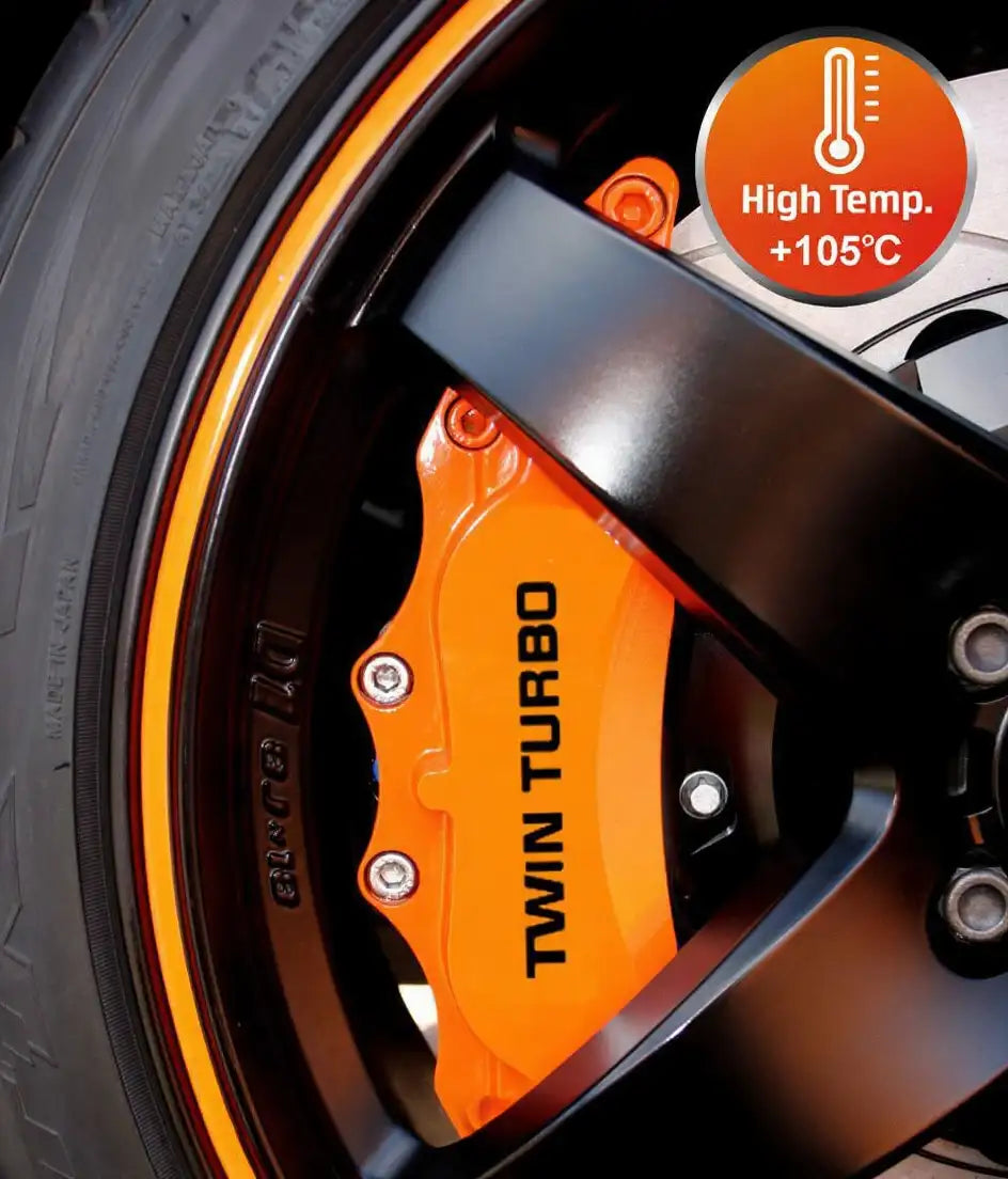 Twin Turbo stabdžių suportų lipdukai, juodi, 6 vnt., priklijuoti ant automobilio suportų