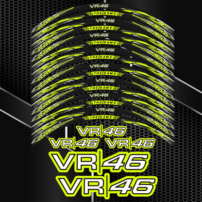 Sportiniai VR46 stiliaus lipdukai motociklų ratlankiams – tinka BMW, Yamaha, Kawasaki, Honda