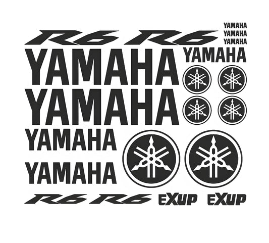 Yamaha lipdukai ir logotipai baltame fone